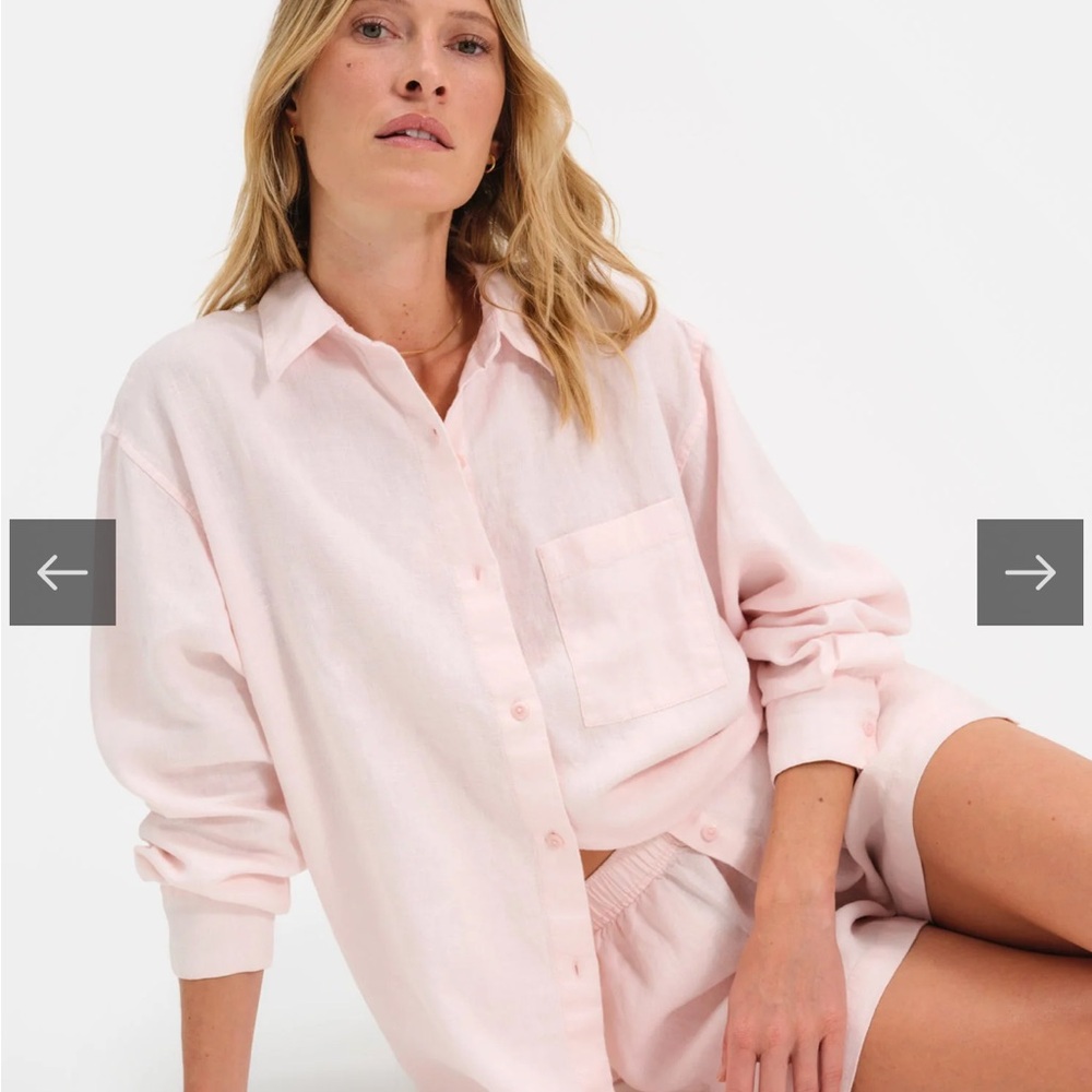 MATE the Label Organic Linen Oversized Button Down and Organic Linen Short